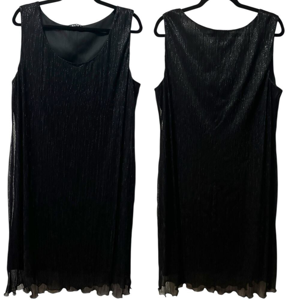 Women's XL Metallic Black Plissé Sleeveless Scoop Neck Shift Dress Sparkly‎